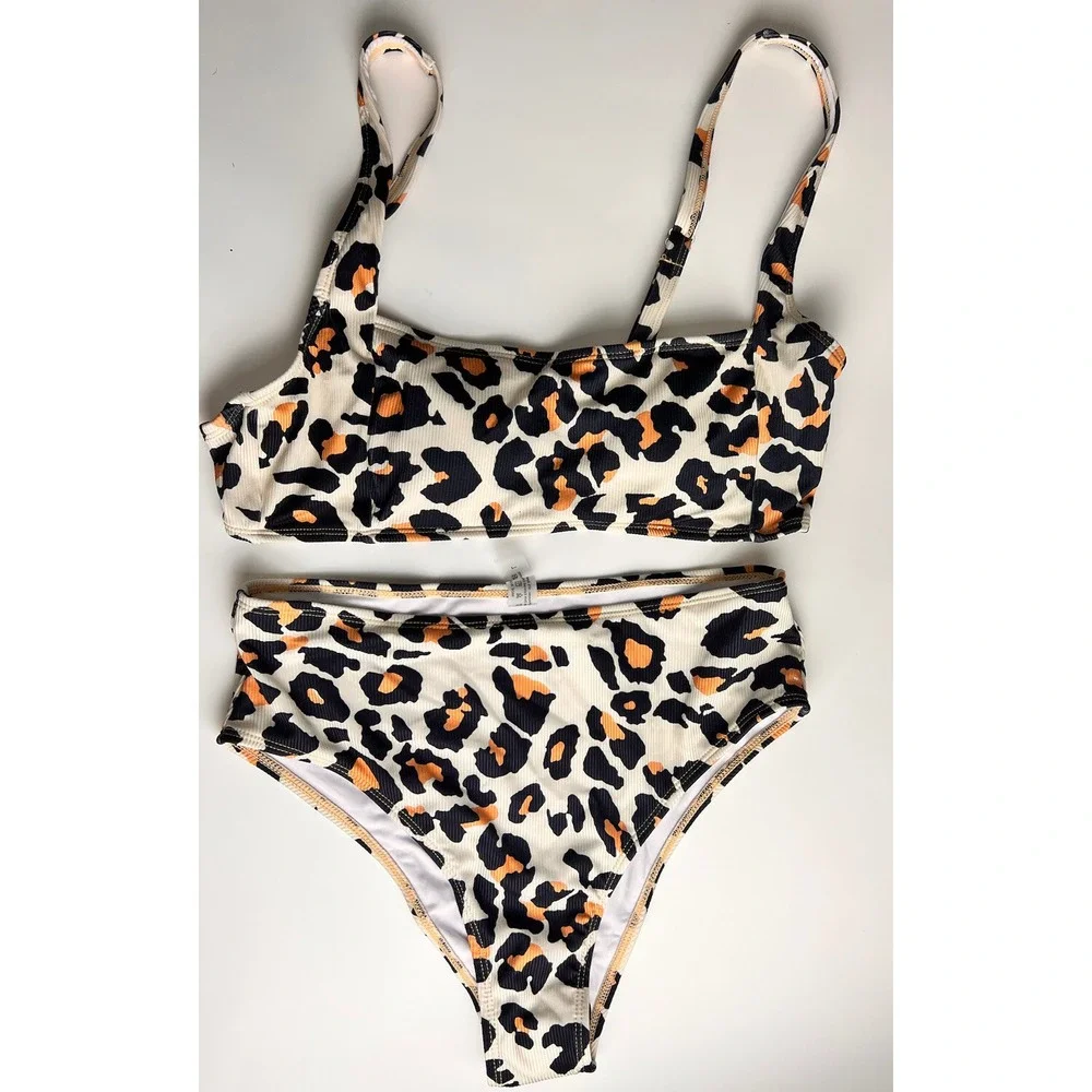 SHEIN Two‎ Piece Swimsuit Set Leopard Print Cheeky Medium NWOT